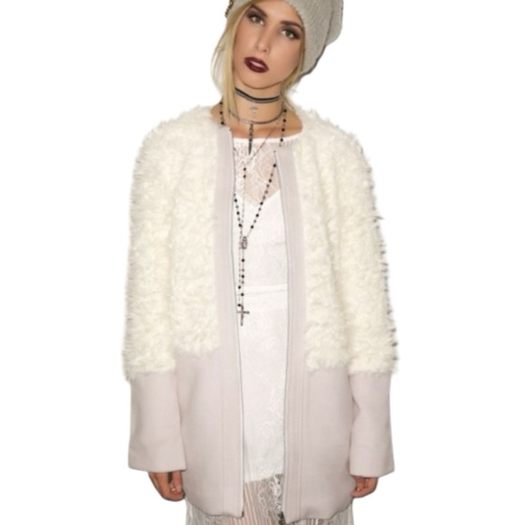 FOR LOVE & LEMONS‎ Alpine Jacket Fur Furry Size S Winter Coat Casual Wool Pink - Picture 1 of 8